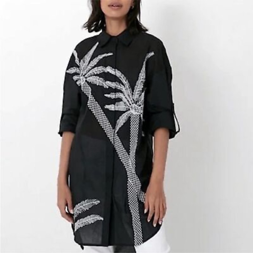 Badgley Mischka Black tunic dress women XS embroidered beach vacation resort Y2K